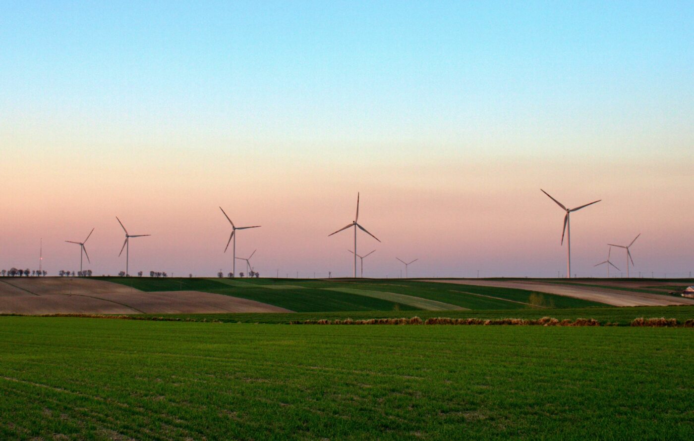 Wind farm at sunset