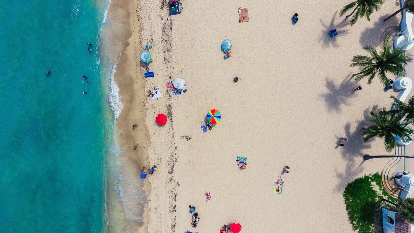 Arial view of beach with people