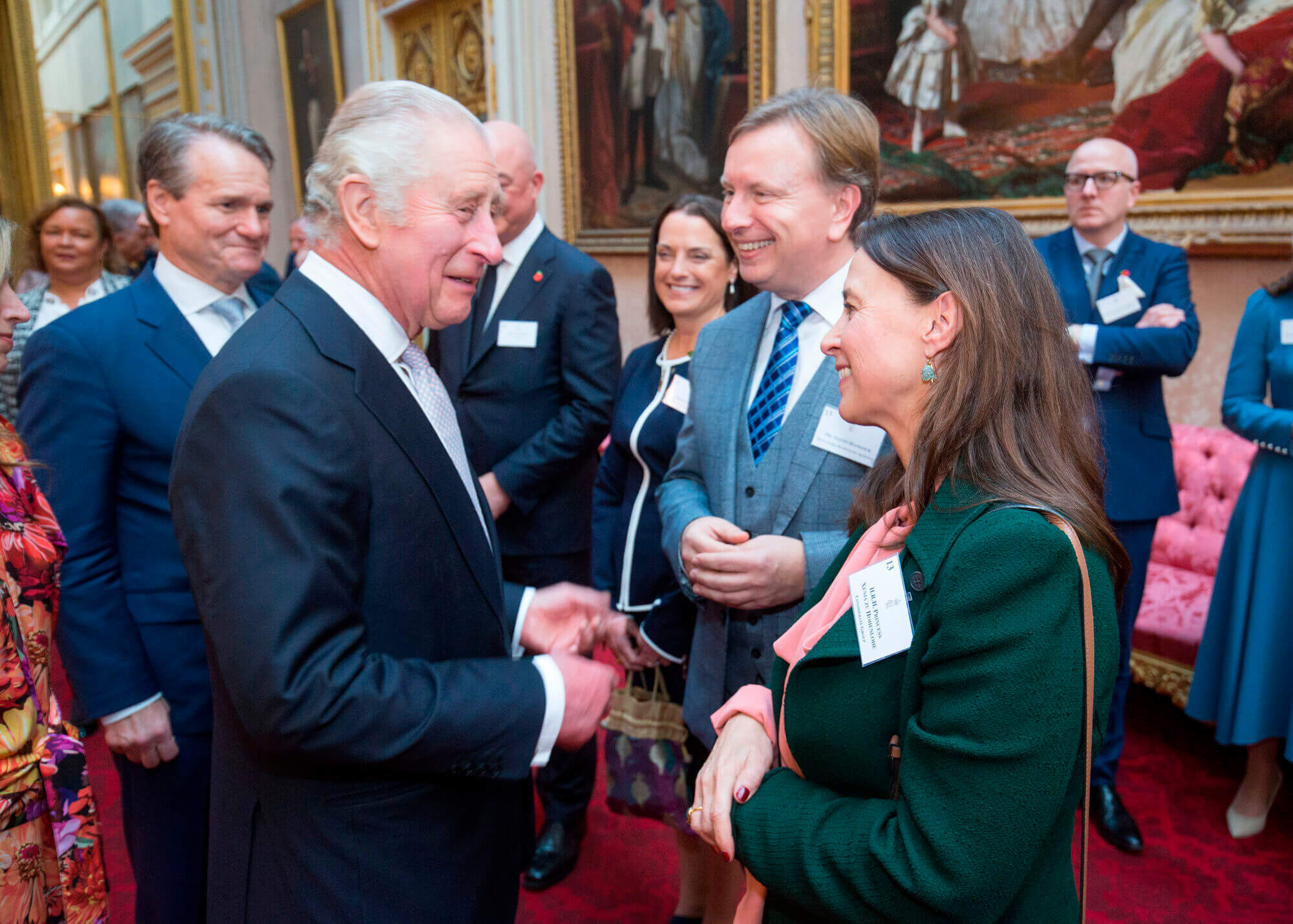 Glenn Mandziuk and Xenia Zu Hohenlohe meeting King Charles III at Buckingham Palace