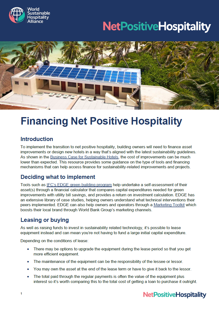 This guidance outlines the different types of climate financing which are available, pointing to example finance providers and useful resources to support those seeking green financing.